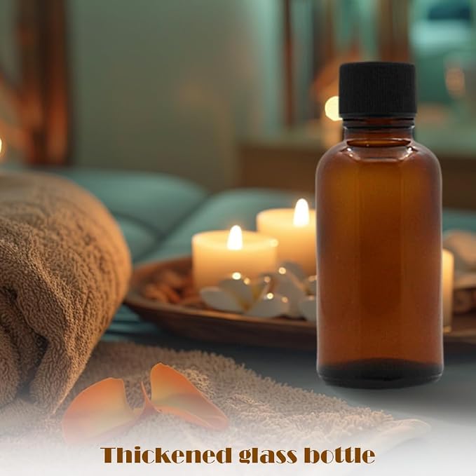 6Pcs Amber Glass Essential Oil Bottles with Orifice Reducer and Black Cap Empty Cosmetic Perfume Aromatherapy Storage Container Vial Pots Portable Refillable size 20ml/0.67oz