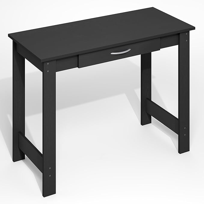 Furinno Jaya Desk, 39.2" Wide Computer Desk with H-Legs, Office Desk with Drawer, Writing Desk, with Drawer, for Home Office, Study Room, Dorm, Darkwood