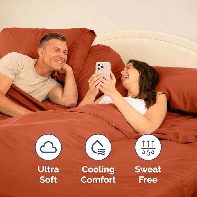 Flex Top Split Head King 4 Piece Sheet Set - Ultra-Soft, Breathable & Cooling Bed Sheets Set - Hotel Luxury Bedding for Women & Men with Deep Pockets - Wrinkle and Fade Free - Oeko-Tex - Terracotta