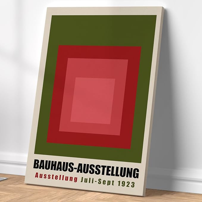 Green Bauhaus Wall Art Color Block Artwork Abstract Geometric Prints Boho Geometric Wall Art Bauhaus Exhibition 1923 Poster Mid Century Modern Painting Red and Green Picture 16x24inch Wood Framed