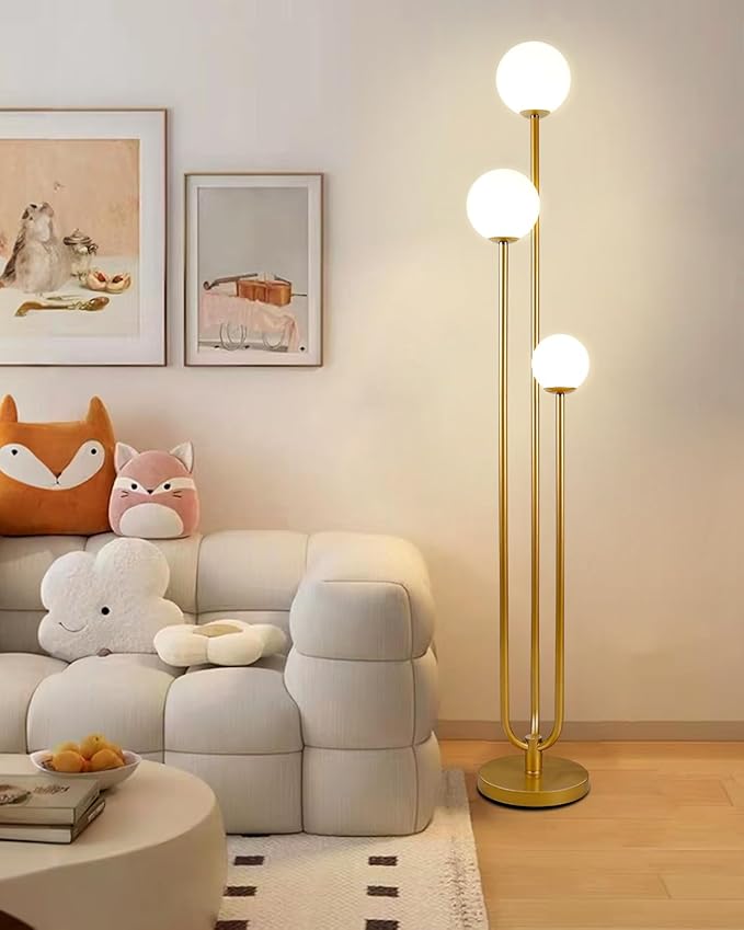 Lightdot Globe Floor Lamp for Living Room Mid Century Modern Floor Lamps with 3000K Warm White Bulbs Included Unique Gold Standing Lamps with 5Lbs Heavy Base for Party/Bedroom/Sofa Beside/Corner Decor