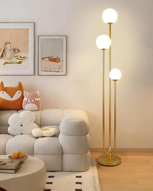 Lightdot Globe Floor Lamp for Living Room Mid Century Modern Floor Lamps with 3000K Warm White Bulbs Included Unique Gold Standing Lamps with 5Lbs Heavy Base for Party/Bedroom/Sofa Beside/Corner Decor