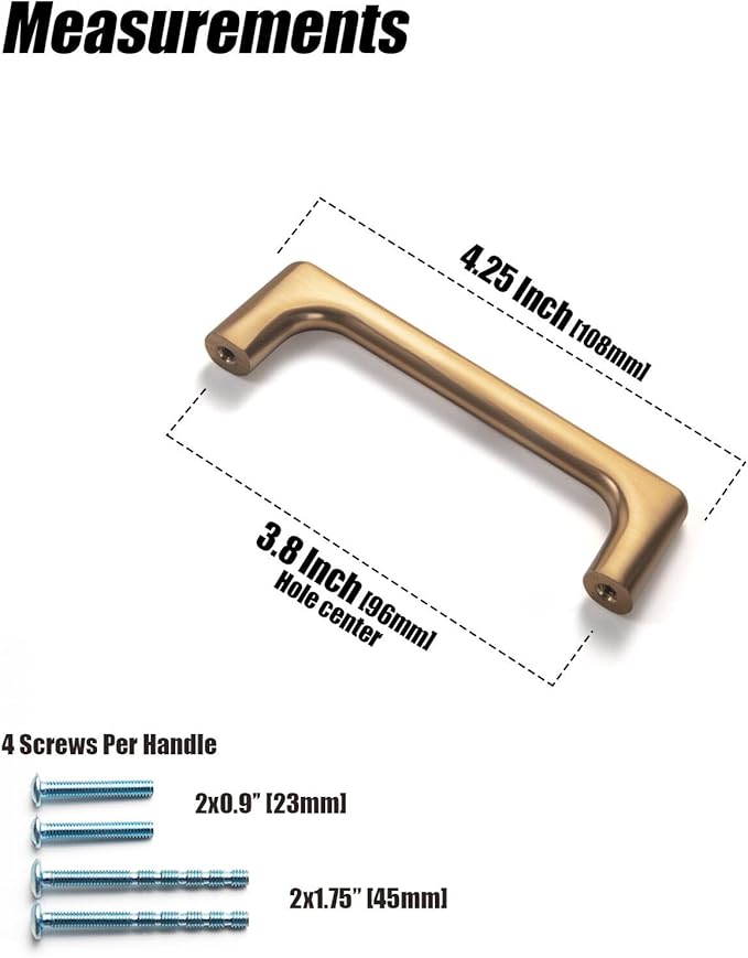 Goo-Ki Champagne Copper Cabinet Pulls with 3.8'' Hole Centers, Retro Style Zinc Alloy Cabinet Handles for Dresser,Wardrobe,Cupboard- 6 Pack