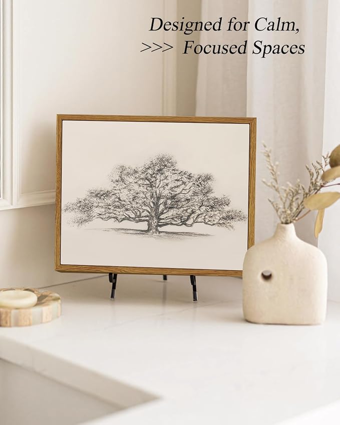 ARPEOTCY Framed Canvas Wall Art, Vintage Wall Decor, Retro Sketch Tree of Life Pictures for Bedroom Bathroom Living Room, Rustic Cottagecore Farmhouse Black White Neutral Decorations, 8x10 inch