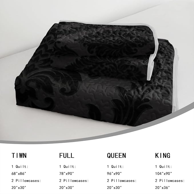 AILONEN Victorian Floral Full Quilted Comforter Set 3 Piece, Classic Baroque Bedspread Coverlet with 2 Pillowcases, Refined Vintage Bedding for Guest Apartment