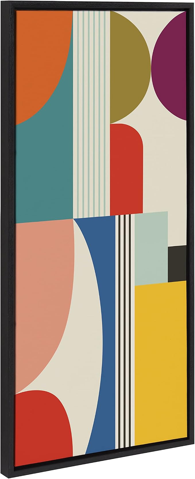 Kate and Laurel Sylvie Mid Century Modern Pattern Framed Canvas Wall Art by Rachel Lee of My Dream Wall, 18x40 Black, Colorful Abstract Art Print for Wall