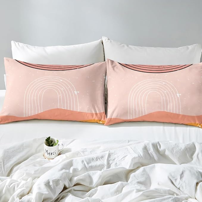 Erosebridal Pink Aesthetic Comforter Cover Girly Minimalist Bed Set for Girls Women, Modern Duvet Cover Twin Size Mid Century Bedding Sets, Boho Abstract Art Bedspread Cover Microfiber