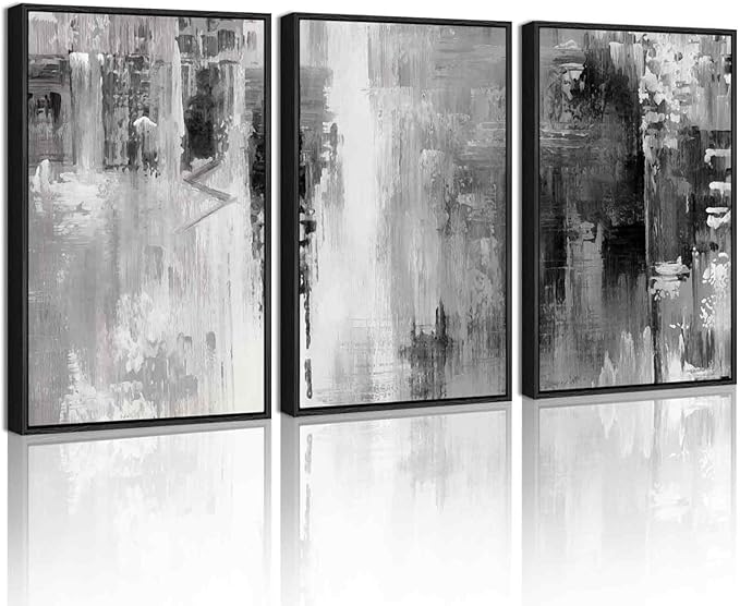 KUVIOKE Black Abstract Framed Canvas Wall Art Minimalist Graffiti Pastel Wall Decor Modern Art Painting for Bedroom Hallway 12x16in (Black Framed)