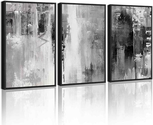 KUVIOKE Black Abstract Framed Canvas Wall Art Minimalist Graffiti Pastel Wall Decor Modern Art Painting for Bedroom Hallway 16x24in (Black Framed)
