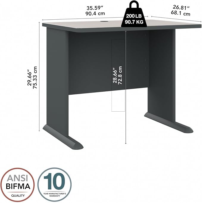 Bush Business Furniture Series A 36W Small Desk in White Spectrum and Slate, Compact Computer Table for Home or Professional Office