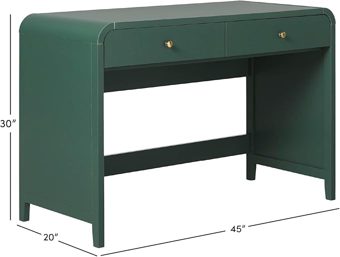 Walker Edison Zoey Modern Curve Design Writing Desk with Drawer, 45 Inch, Green