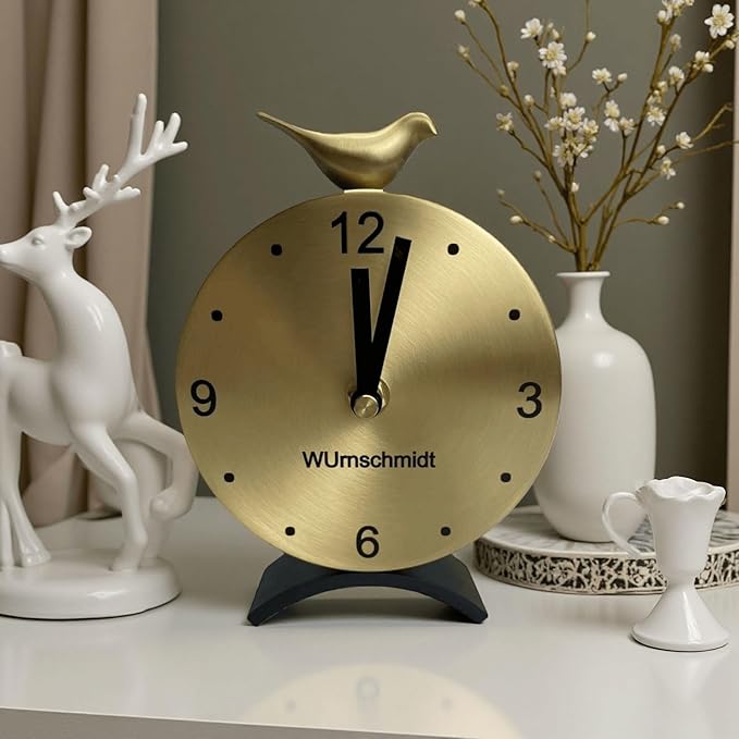 Brass Creative Clock - Silent Non-Ticking Desk Clock, Elegant Home & Office Decorative Clock, Vintage Brass Table Clock, Gift Idea for Housewarming & Birthday