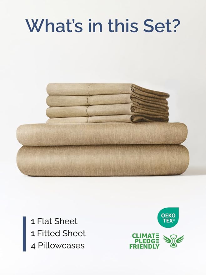 Extra Deep Full Sheet Set - 6 Piece Breathable and Cooling Sheets - Hotel Luxury Bedding for Women, Men, Kids & Teens - Easy & Secure Fit - Soft and Wrinkle Free - Extra Deep Pockets - Heathered Tan