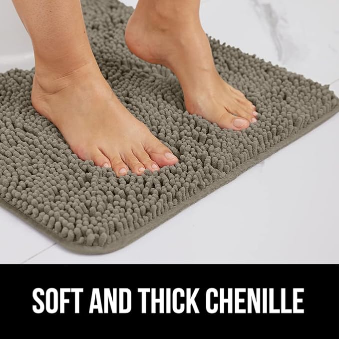 GORILLA GRIP Bath Rug Mat 60x24, Thick Soft Absorbent Chenille, Quick Dry Microfiber Mats, Rubber Backing Washable Shower Floor Rugs, Bathmat Runner, US Designed Bathroom Home Decor Accessories Latte