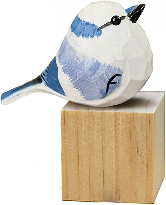 Bird Figurines Hand Carved Painted Wooden Statues for Home Decor, Gift for Bird Lovers,Housewarming, Birthday, Christmas, Anniversaries (NO.09-Azure Tit)
