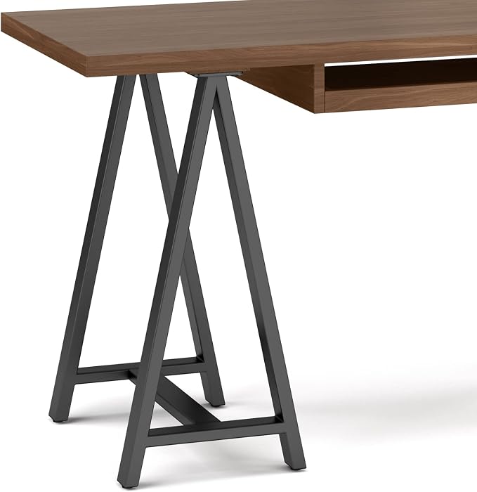 SIMPLIHOME Sawhorse Industrial 60 inch Wide SOLID WALNUT WOOD and Metal Desk in Walnut for the Office Desk, Writing Table, Workstation and Study Table