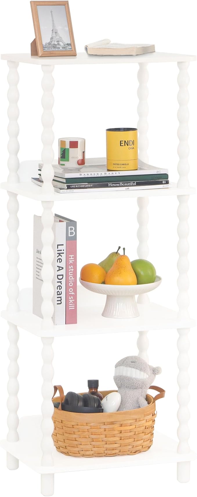 Fultyle Bookshelf, 4-Tier Bookcase with Open Shelves, Modern Book Shelf for Small Spaces, Bedroom, Living Room and Office with Solid Wood Legs (White)