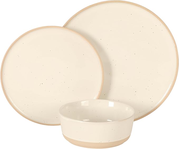 Gibson Elite Humphrey Lane 12 Piece (Service for 4) Plates and Bowls Reactive Glaze Dishes Stoneware Ceramic Dinnerware Set - White