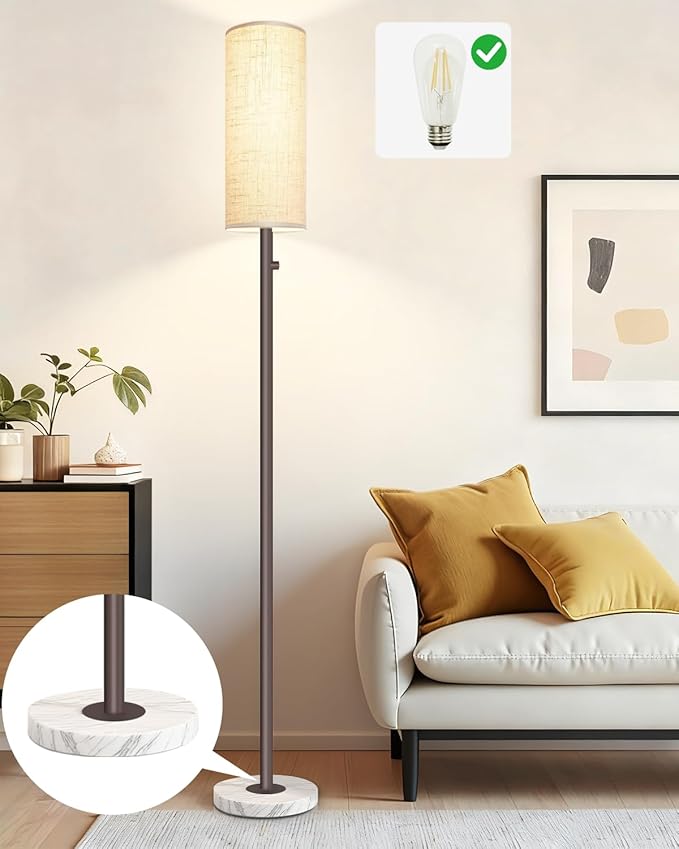 Dimmable Floor Lamp for Living Room,Modern Standing Lamp with Marble Base,LED Bulb Included,Floor Lamps for Bedroom, Living Room,Office,Reading and Kid Room