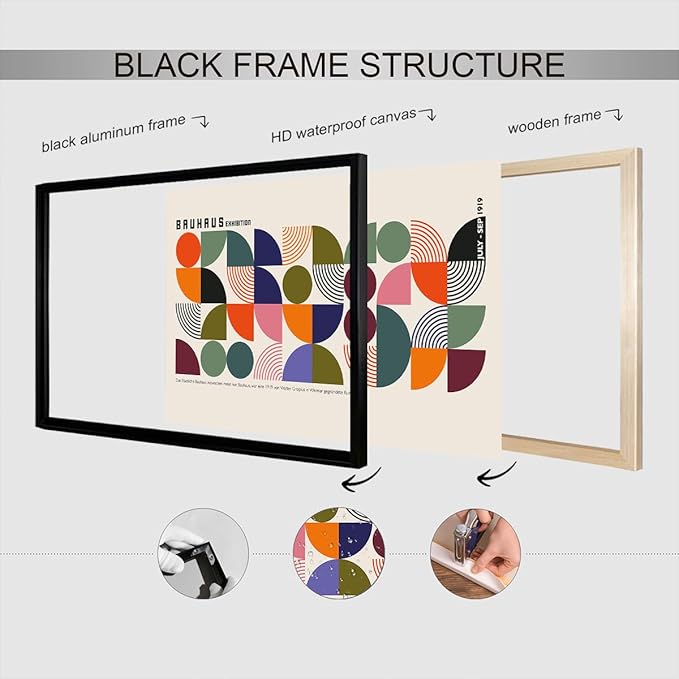 Bauhaus 1919 July-September Exhibition Vintage Framed Poster Colorful Abstract Composition Canvas Wall Art Beige Backdrop Prints For Home Bedroom Dorm Wall Decor 24x36in Framed