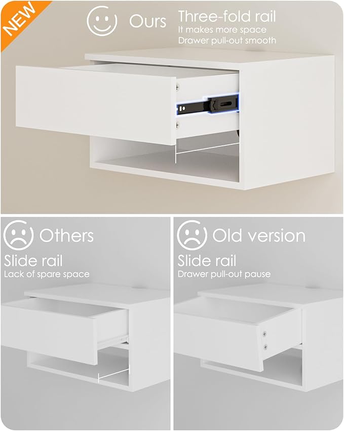 Floating Nightstand, Small Modern Floating Nightstand with Drawer, Floating Shelves for Bedroom, Bathroom (White)