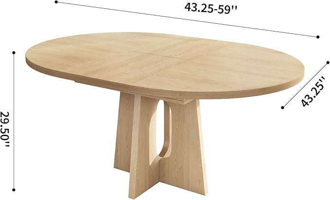 59-Inch Extendable Round Dining Table for Dining Room, 4-6 People Farmhouse Oval Wood Expandable Kitchen Dinner Table with Heavy Cross Pedestal for Living Room, Apartment, Light Oak