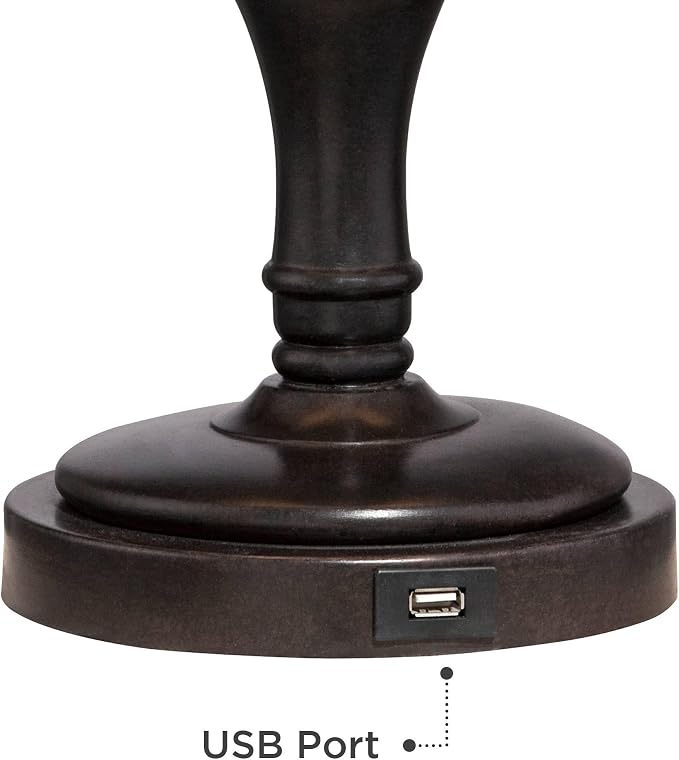 Regency Hill Corey 21 3/4" High Small Farmhouse Rustic Traditional Desk Lamps Set of 2 USB Port with Socket Swing Arm Brown Bronze Finish Metal Shade Home Office Living Room Charging Bedroom Bedside