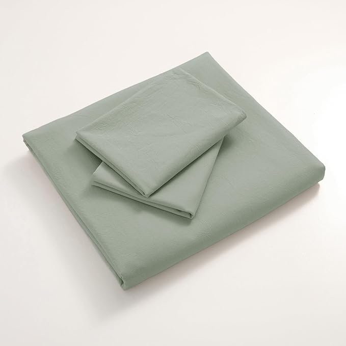 JIYUAN 100% Washed Cotton Duvet Cover Set 3 Pieces Super King, 1 Duvet Cover 108x98 Inches(Comforter Not Included) and 2 Pillowcases,Linen Feel Bedding Set Comfy and Breathable, Heathered Sage Green