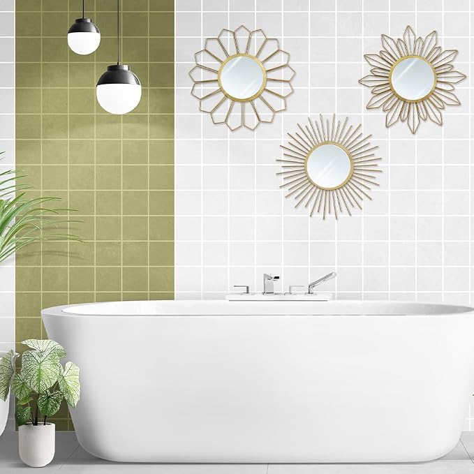hogardeck Metal Mirrors Wall Decor - 3 Pcs 11" Metal Sunburst Flower Wall Mirrors Home Décor, Decorative Hanging Wall Art for Living Room, Bedroom, Kitchen, Bathroom, Entryway