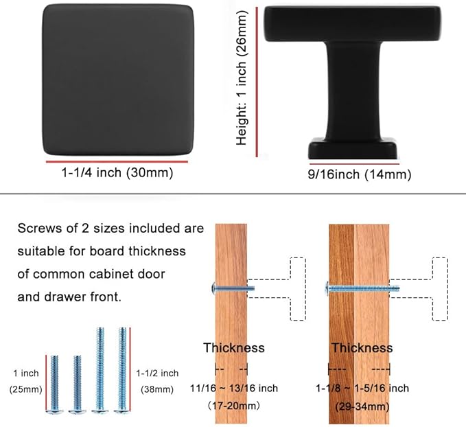 KOOFIZO 30 Pack Black Cabinet Knobs Matte Black Drawer Knobs K08 Square Single Hole Cabinet Pulls for Cabinets Drawer Dresser Cupboard Bedroom Closet Bathroom Vanity