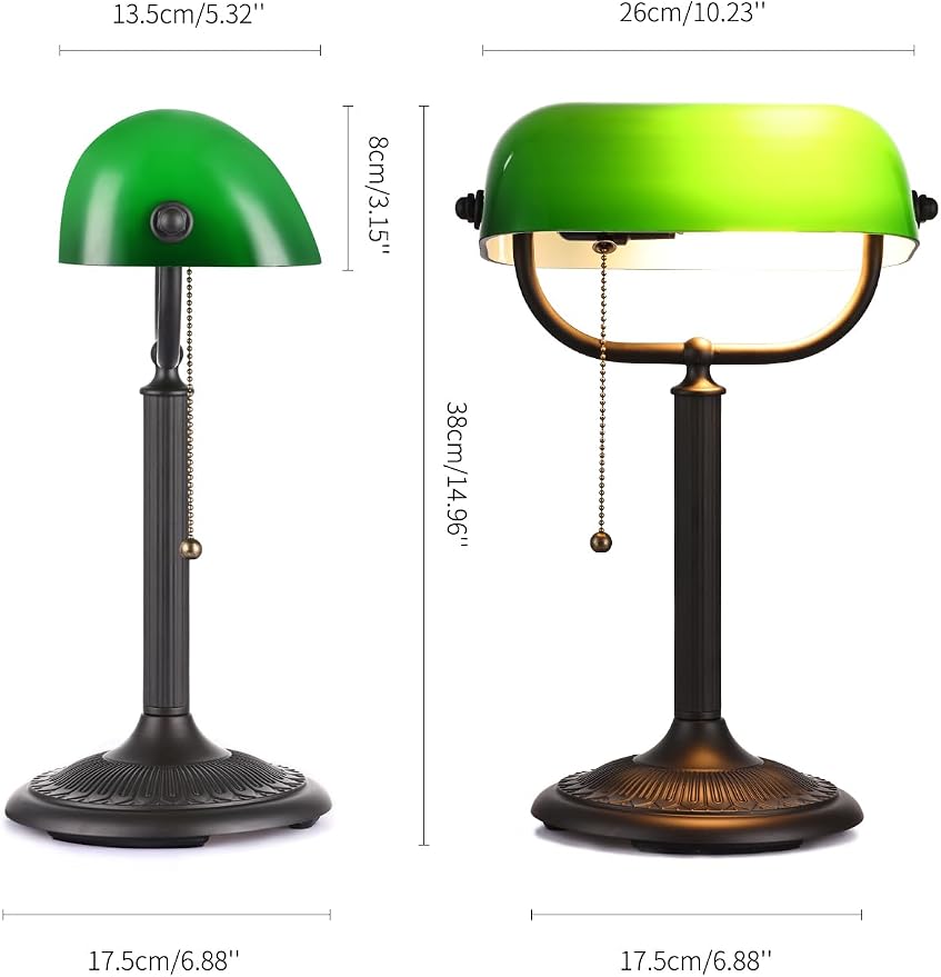 1-Minute Quick-Change Shade Antique Green Glass Bankers Desk Lamp for Study, Office, Library,LED Bulb Included