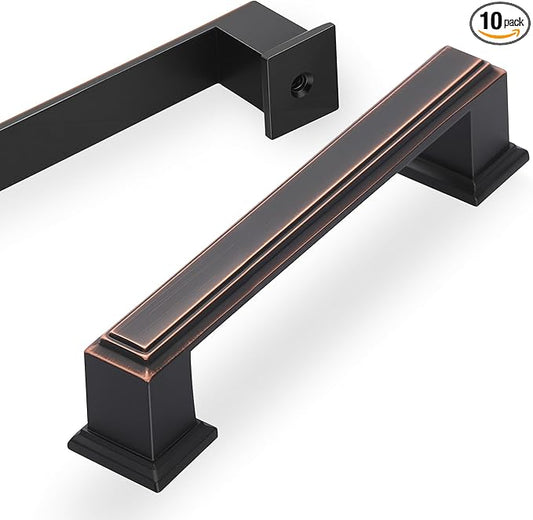 Lardmon 10 Pack 3.75 Inch(96mm) Hole Center Oil Rubbed Bronze Modern Cabinet Pulls Kitchen Cabinet Handles Kitchen Cabinet Hardware Timeless Drawer Pulls for Dresser Cupboard Wardrobe, ORB(3.75x10)