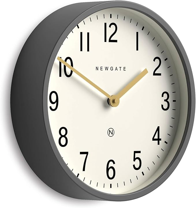 NEWGATE® Master Edwards wall Clock | Mid-Century Style Clock | 12 inch | Deep Metal case in matt Dark Gray | Modern Retro Design for Kitchen, Living Room or Office