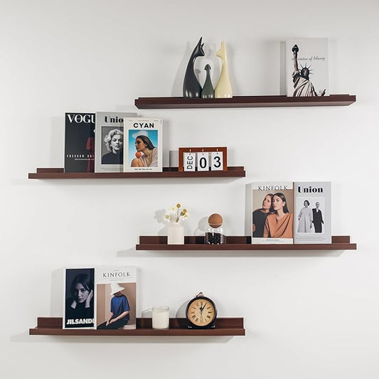 NEXHOME PRO Floating Shelves for Wall Set of 4,36 Inches Picture Ledge Shelf, Kids Bookshelf Wall Mounted for Living Room Bedroom Bathroom Kitchen, Easy Install,Walnut