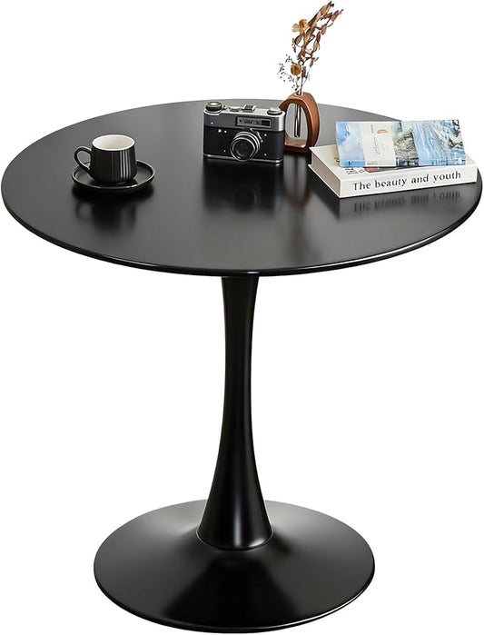 Round Dining Tulip Table for 4, Mid-Century Modern Table with Sturdy Metal Pedestal for Kitchen, Bistro, Cafe, Leisure (Black, 31.5 INCH)