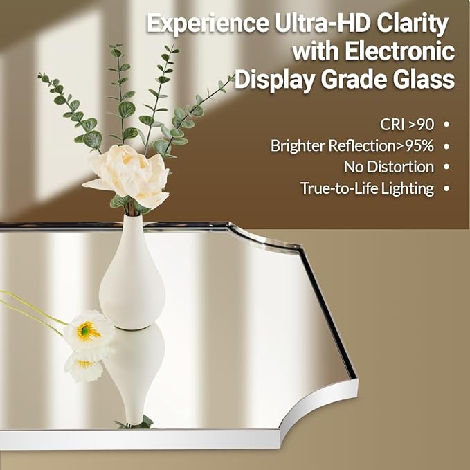 ANDY STAR 36"x48" Large Bathroom Mirror, Chrome Vanity Mirror, Scalloped Rectangle Mirror in Rustproof Stainless Steel Thin Frame, Aesthetic Scalloped Corner Design, Ideal for Large Bathroom Remodel
