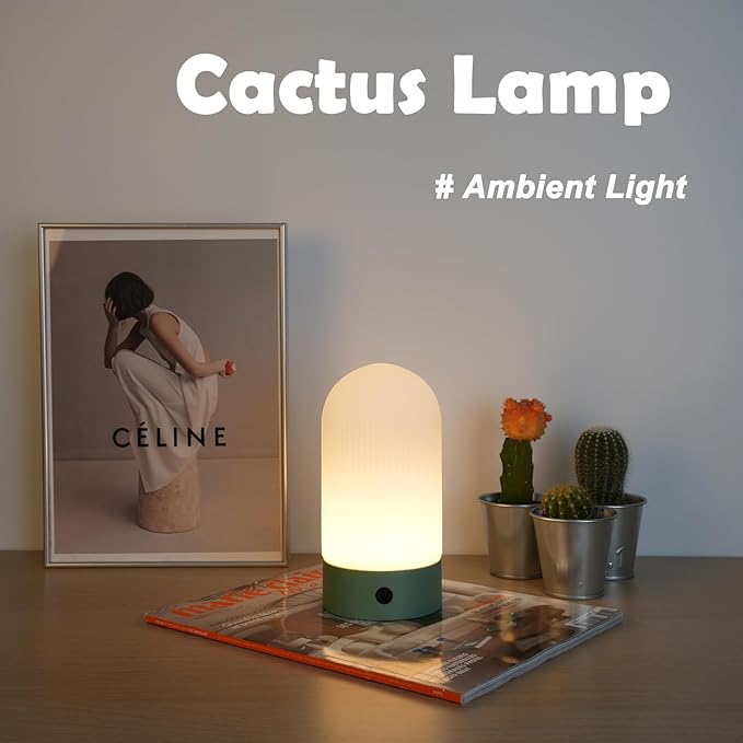 Battery Operated Shower Lamp Waterproof, Small Portable Cordless Table Lamp Rechargeable, Touch Dimmable Mood Light for Home/Patio/Dining/Outdoor (Green)