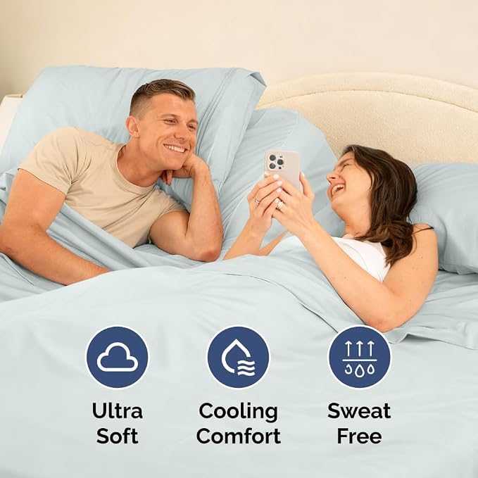 Flex Top Split Head King 4 Piece Sheet Set - Soft, Breathable & Cooling Bed Sheets Set - Hotel Luxury Bedding for Women & Men with Deep Pockets - Wrinkle Free & Fade Resistant - Oeko-Tex - Ice Blue