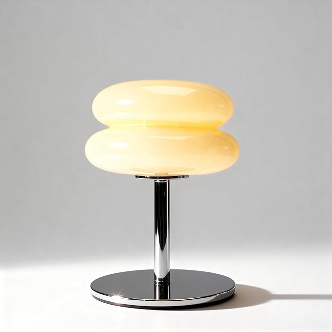 Fandian Beige Table Lamp for Bedroom, Mid Century Modern Lamp for Nightstand, 3 Color Change Egg Tart Bedside Small Lamps, Unique Home Mushroom Cute Desk Lamps