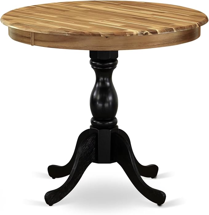 East West Furniture AMT-ANB-TP Antique Modern Dining Table - a Round Kitchen Table Top with Pedestal Base, 36x36 Inch, Multi-Color