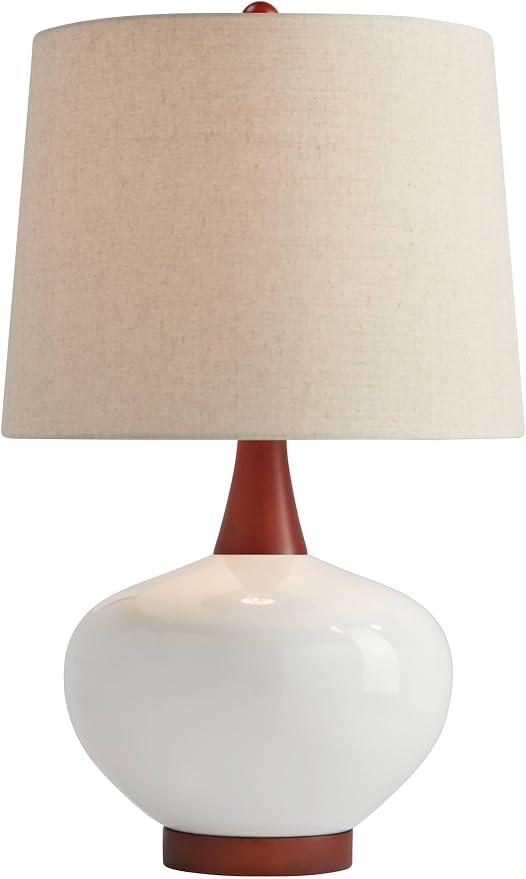 360 Lighting Brice Mid Century Modern Accent Table Lamp 23" High Ivory Ceramic Wood Neck Off White Tapered Drum Shade for Bedroom Living Room House Home Bedside Nightstand Office Family