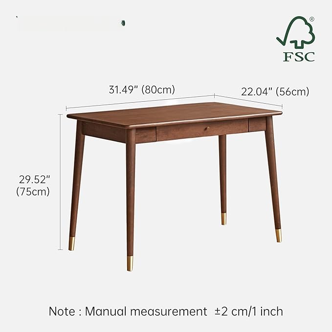 Computer Desk, Solid Wood Desk, Mid Century Modern Home Office, Writing Desk with Drawers for Study Bedroom Living Room 31.49" W