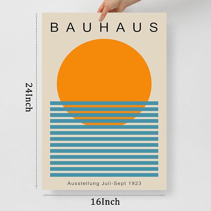 Minimalist Bauhaus Canvas Wall Art Sunrise Sunset Pictures Boho Sun Artwork Mid Century Modern Painting Geometric Gallery Wall Art Bauhaus Exhibition Poster Abstract Geometric Prints 16x24in Unframed