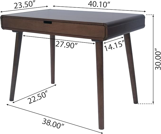 Christopher Knight Home Peninah Mid-Century Rubberwood Writing Desk, Medium Brown, 23.5 inches deep x 40.10 inches wide x 30. 00 inches high