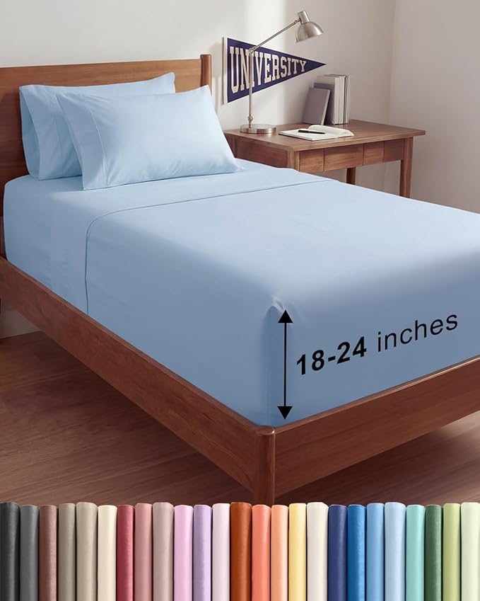Extra Deep Twin XL Sheet Set - 4 Piece College Dorm Bed Sheets Set with Extra Deep Pockets - Ultra-Soft, Comfy & Breathable Bedding for Women, Men, Kids & Teens - Wrinkle & Fade Resistant - Sky Blue