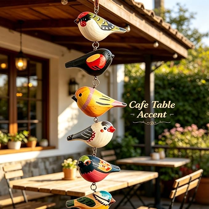 Rustic Hand Painted Bird Ornament Handcrafted Wooden Colorful Birds, Carved Northern Figurine for Hanging Decor Indoor Outdoor, Holiday Festival Gifts, for Home Garden(B)