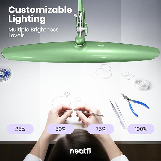 Neatfi XL Nail Desk Lamp with Clamp, 2200 Lumens, 20-Inch Wide Head, Dimmable 4 Levels, 6500K, LED Task Light for Manicure Table, Crafts, Workbench, Office (Non-CCT, Midnight Green)