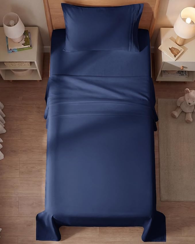 Twin Size 3 Piece Sheet Set - Comfy Breathable & Cooling Sheets - Hotel Luxury Bed Sheets for Women & Men - Deep Pockets, Easy-Fit, Extra Soft & Wrinkle Free Sheets - Navy Blue Oeko-Tex Bed Sheet Set