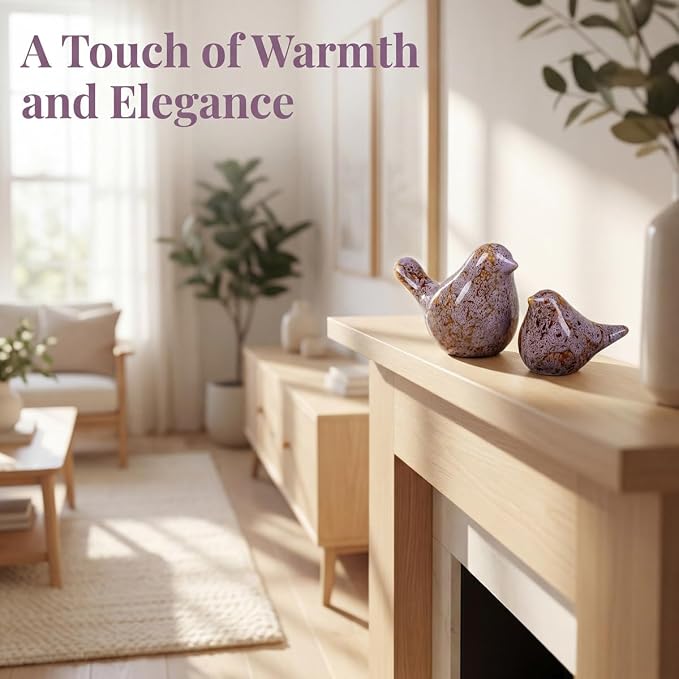 statueBird Statues, Modern Home Decor, Suitable for desks, Bookshelves, bedrooms, Living Rooms, cabinets, and Fireplace Mantel Decorations. Ceramic Animal Statues. (Purple;)