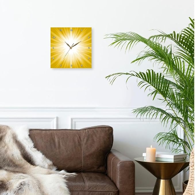 3D Rose DPP_213812_3 3dRose White Sun Burst on A Yellow Background - Wall Clock, 15 by 15"